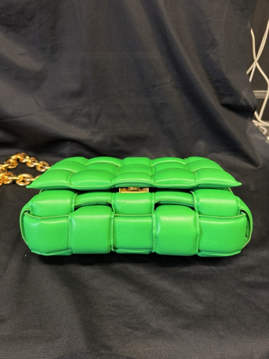 Bottega Veneta Padded Chain Cassette Bag Green Lambskin Gold Chain Strap — view 6