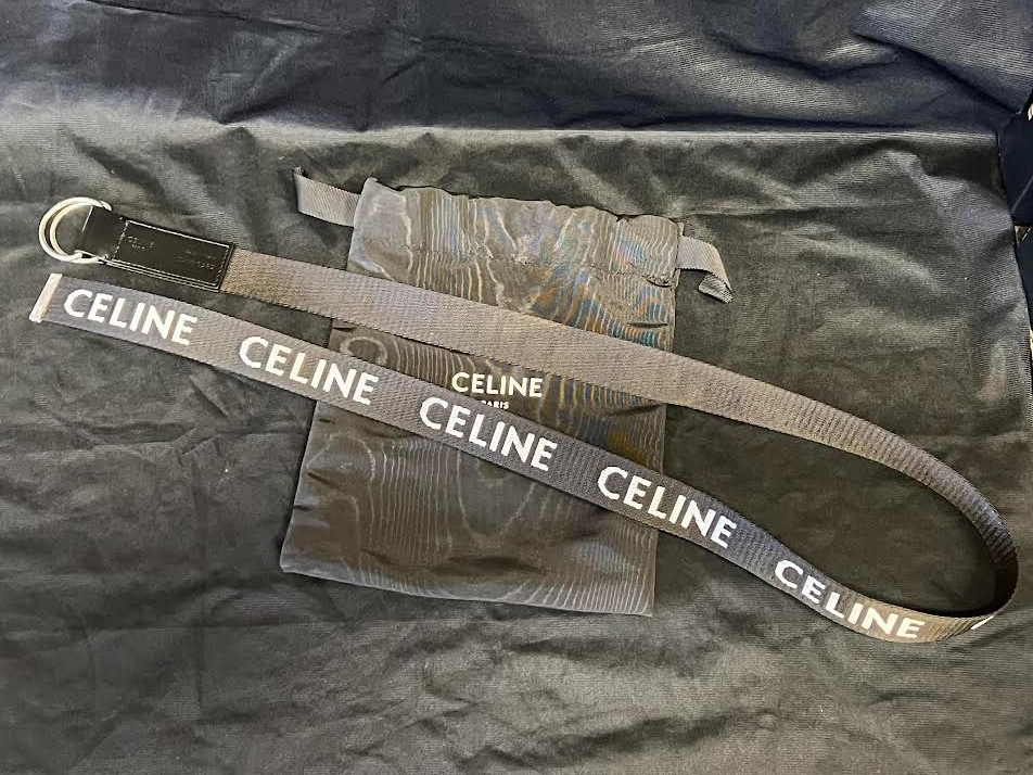 CELINE DOUBLE RING BLACK JAQUARD/CALFSKIN BELT FITS 80-100cm6
