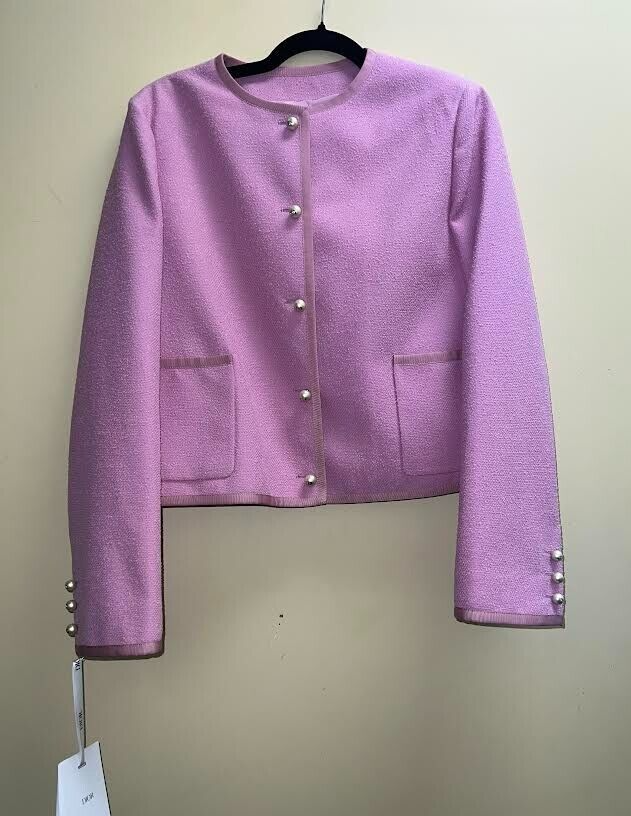 CHRISTIAN DIOR CROPPED JACKET PINK WOOL & COTTON BLEND BOULCE SIZE 42/US 102