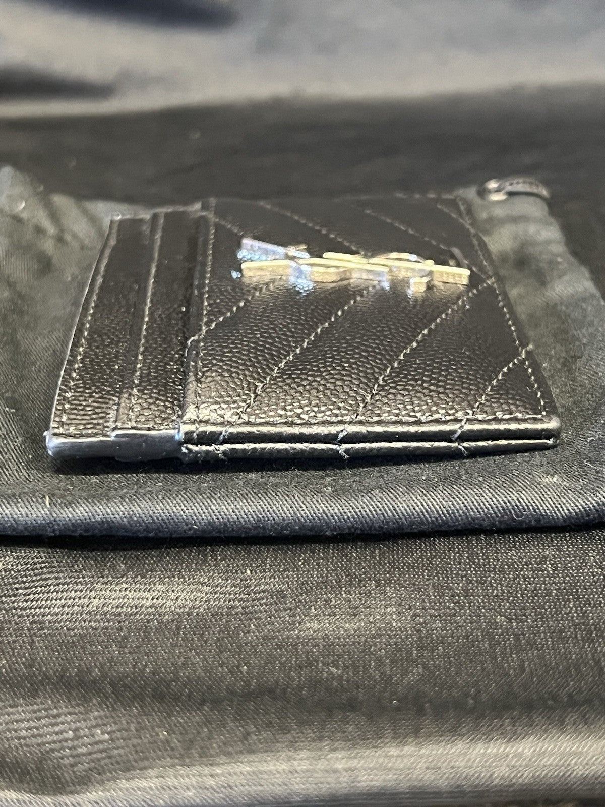 SAINT LAURENT YSL Leather Cassandre Matelasse Card Case Holder (Black/Silver) (view 8)