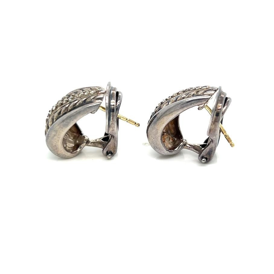 DAVID YURMAN DIAMOND STERLING SILVER 925/18K GOLD HOOP EARRINGS — view 2