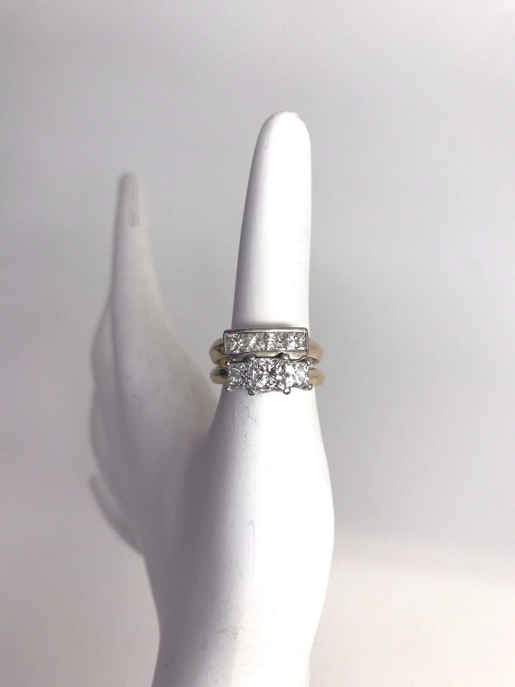 2.20tcw Three Stone Diamond Engagement Ring and Wedding Band 17k Gold & Platinum (view 2)