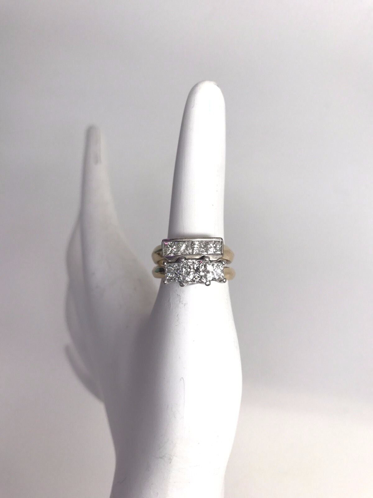 No Brand 2.20tcw Three Stone Diamond Engagement Ring and Wedding Band 17k Gold & Platinum — view 2