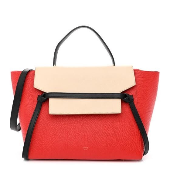 CELINE ELEPHANT CALFSKIN MINI TRI-COLOR BELT BAG VERMILLION W REMOVABLE STRAP — Certified Authentic | San Diego Jewelry Buyer