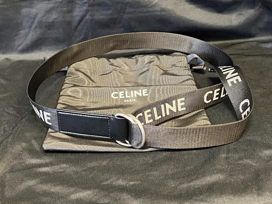 CELINE DOUBLE RING BLACK JAQUARD/CALFSKIN BELT FITS 80-100cm4