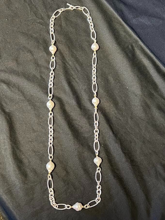 DAVID YURMAN PEARL CHAIN 36" NECKLACE GOLD AND SILVER — view 6