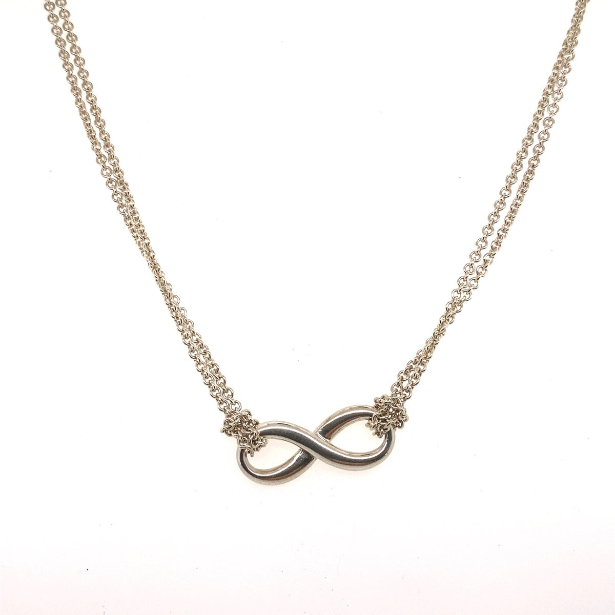 Original! Tiffany & Co fine silver double chain infinity necklace 18 inch (view 1)