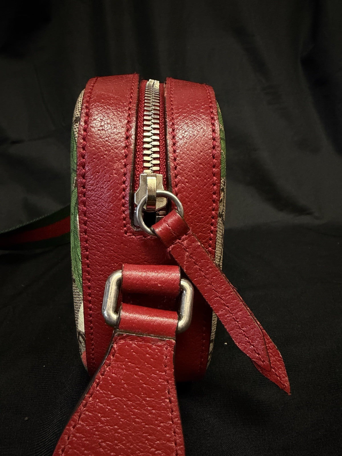 Gucci GG Supreme Tian Coated Canvas Crossbody Red Trim, Bird/Floral Pattern — view 4