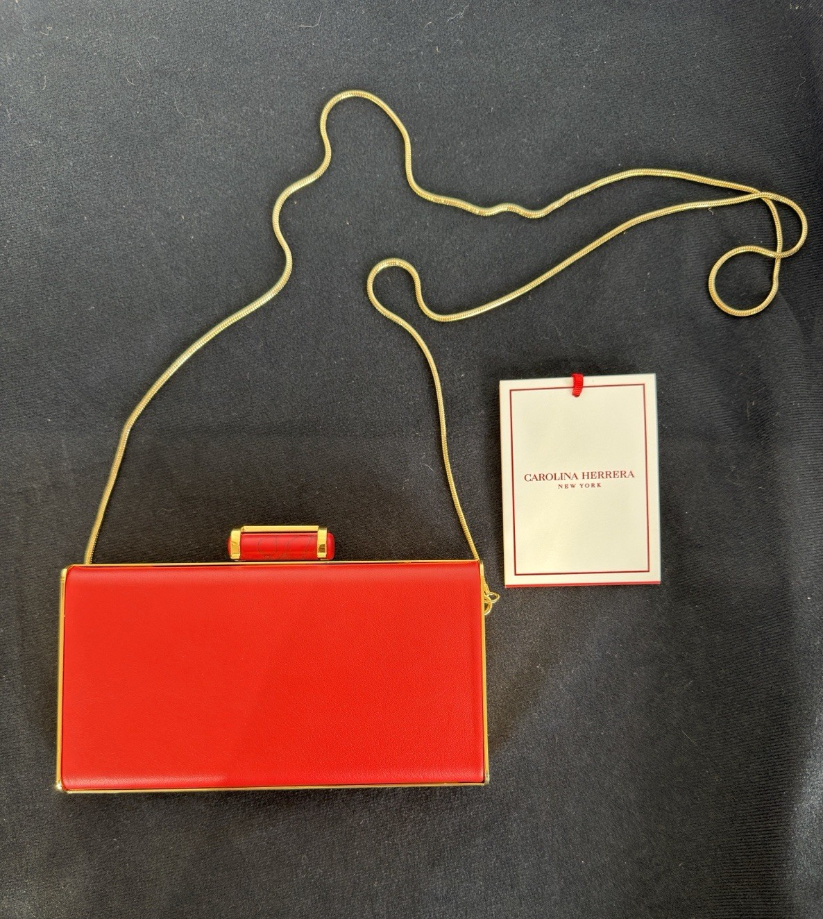 Carolina Herrera Scala Insignia Small Clutch Red/Gold w Chain Strap (view 1)
