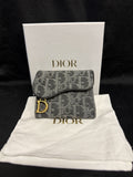 Christian Dior Lotus Saddle Wallet Tri-Fold Blue Jacquard Gold Hardware0