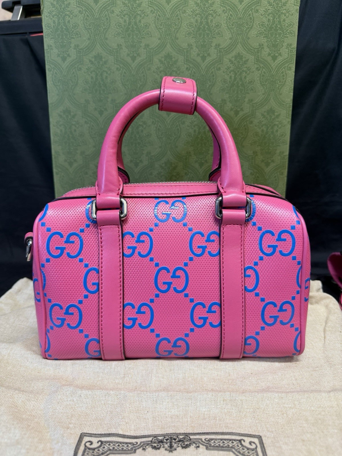 Gucci GG Tennis Bi-color Perforated Mini Duffle Bag Fushia/Blue Leather — Certified Authentic | San Diego Jewelry Buyers