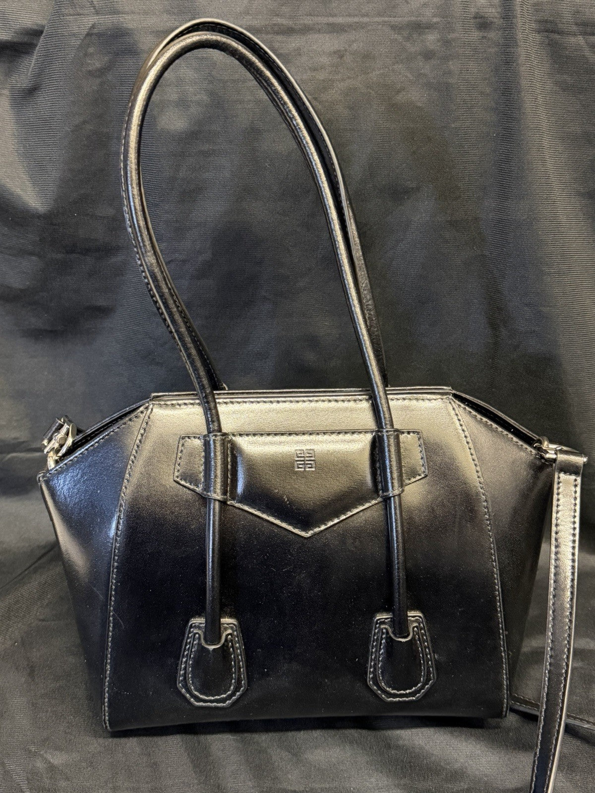 Givenchy Mini Antigona Lock Leather Satchel with Crossbody Strap Black (view 3)