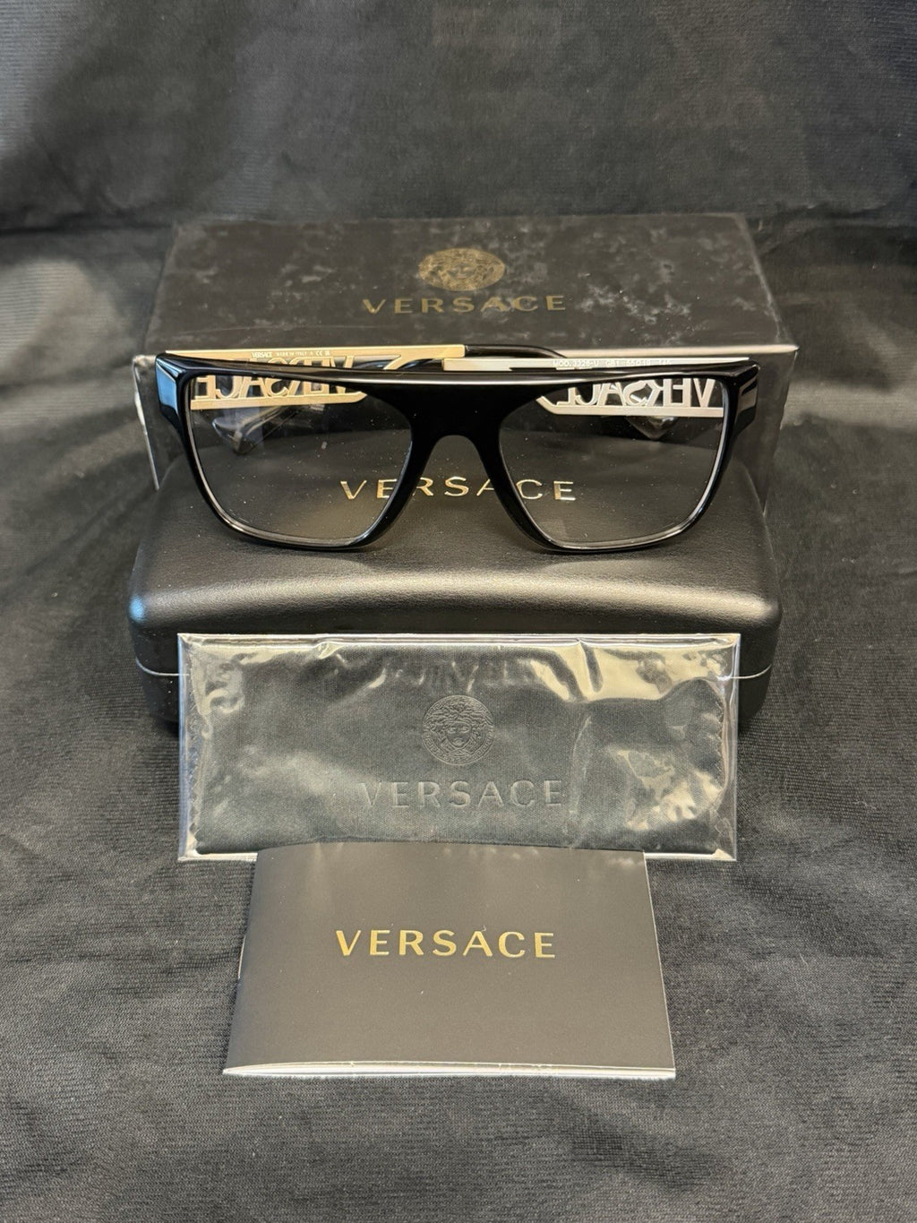 Versace Rectangle Eyeglasses VE 3326U GB1 Black/Gold Frame, Demo Lens 145mm — view 6