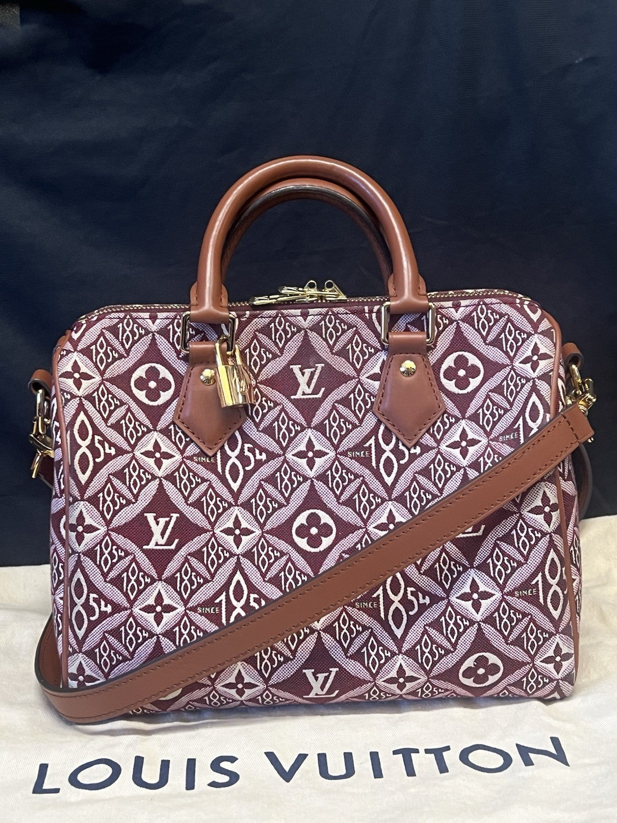 LOUIS VUITTON SPEEDY BANDOULIERE 25 BURGUNDY JACQUARD 1854 LIMITED EDITION — Certified Authentic | San Diego Jewelry Buyers