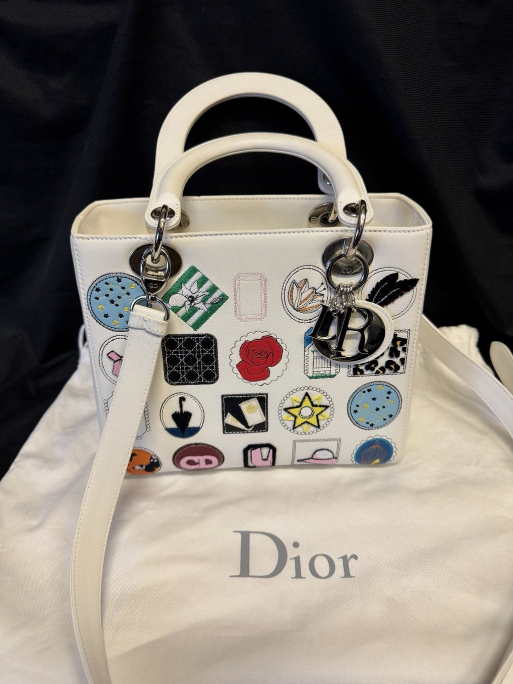 Christian Dior Medium Patch Lady Dior Bag White Calfskin Leather — view 2