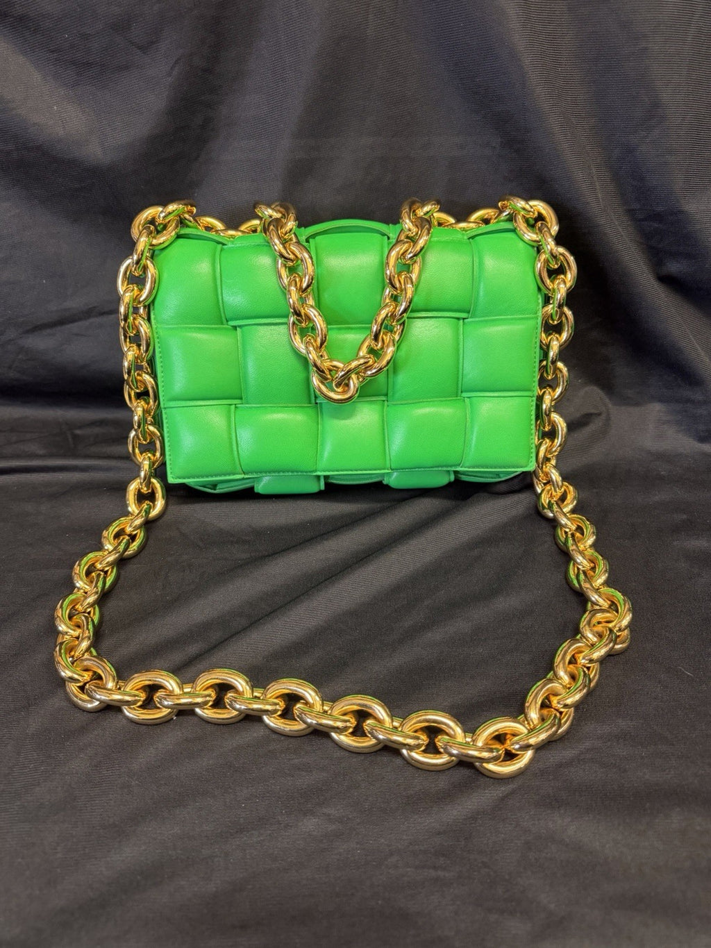 Bottega Veneta Padded Chain Cassette Bag Green Lambskin Gold Chain Strap — view 2