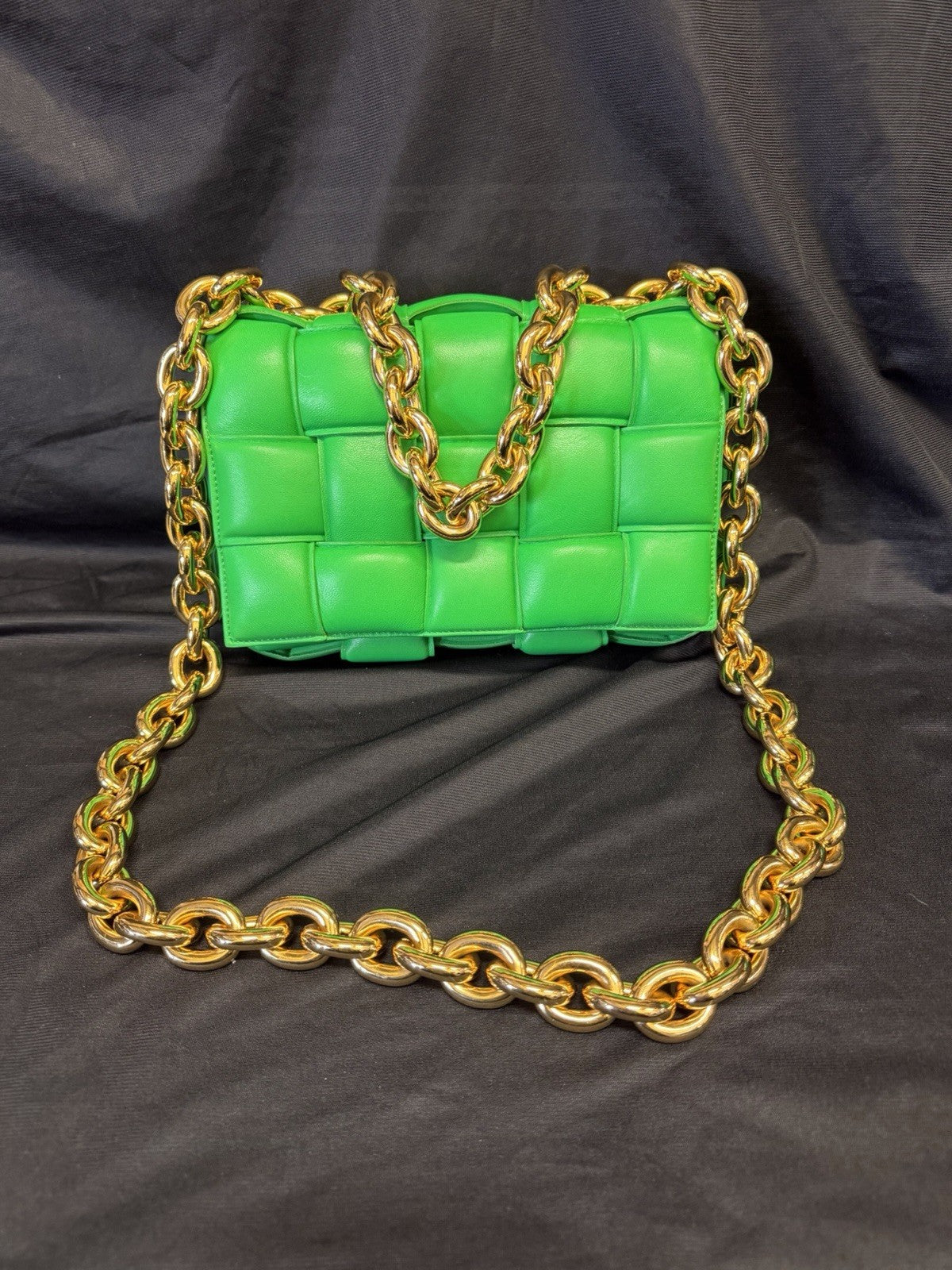 Bottega Veneta Padded Chain Cassette Bag Green Lambskin Gold Chain Strap — view 2
