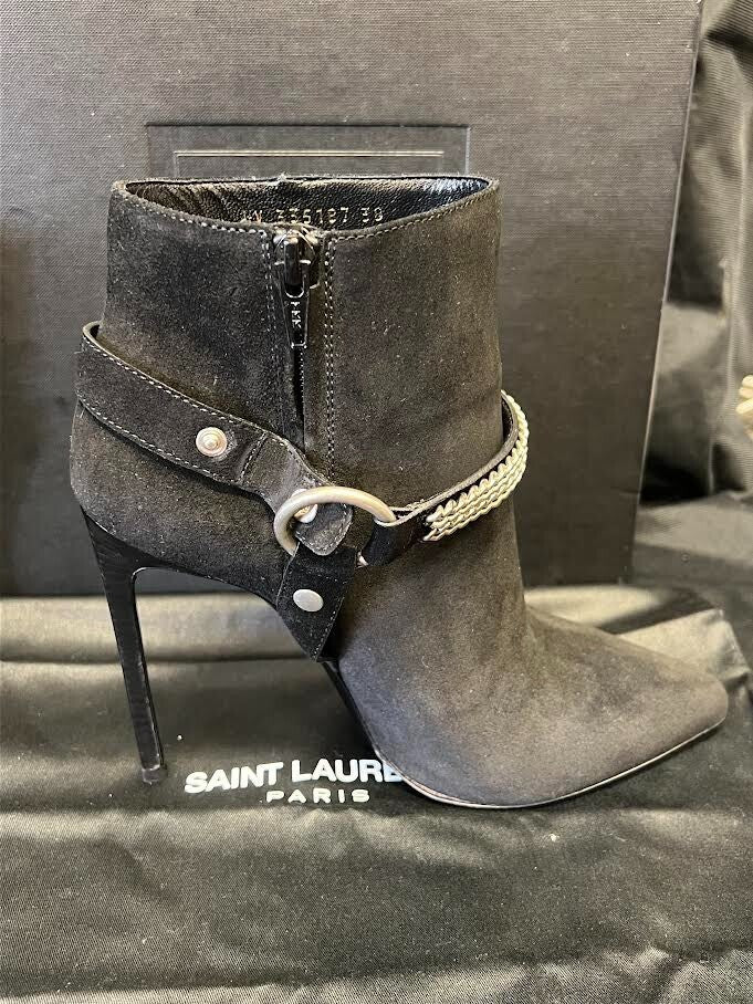Saint Laurent Paris 110 Cbuck Boot Black Suede Harness Chain Size 38 (us 8) (view 8)