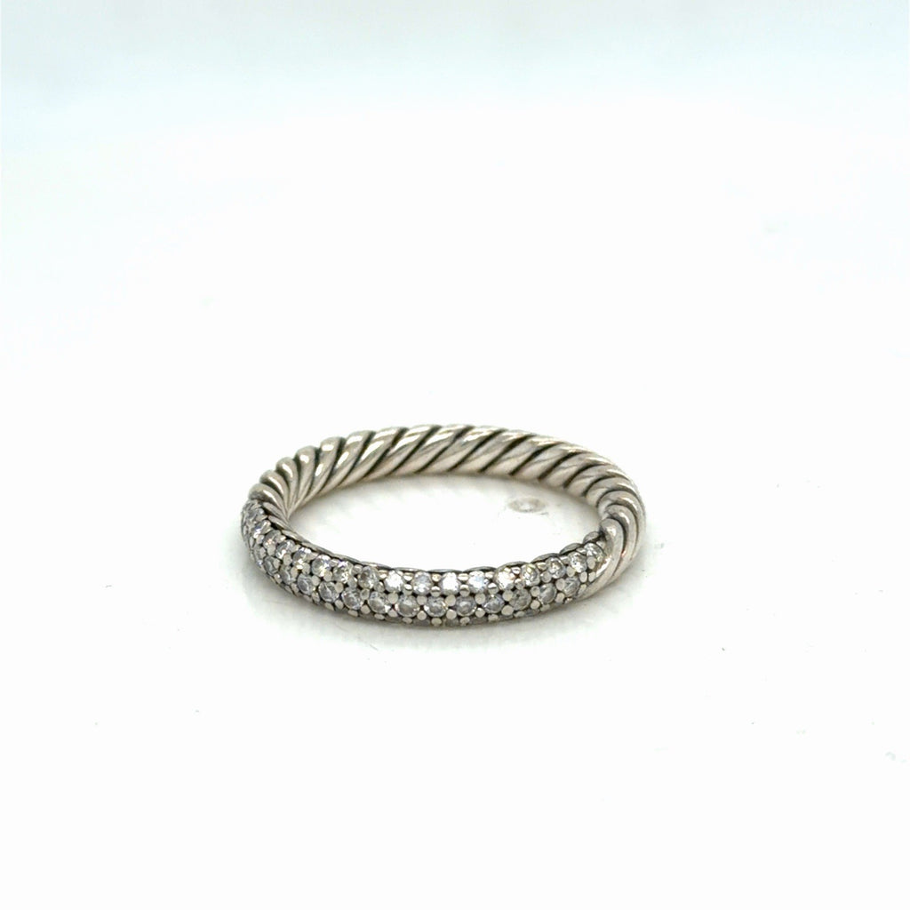 David Yurman Petite Pave Ring Sterling Silver 0.39ctwa Diamonds 3mm Size 6.75 — view 2
