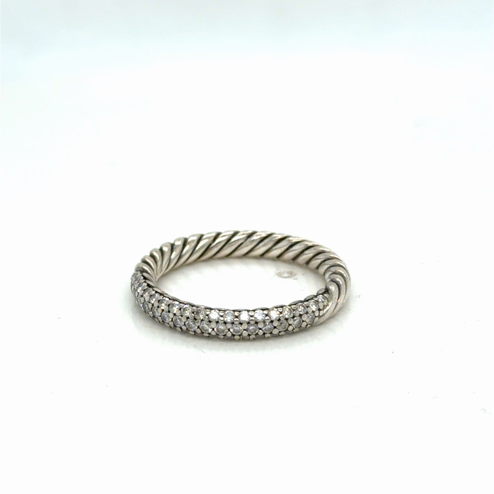 David Yurman Petite Pave Ring Sterling Silver 0.39ctwa Diamonds 3mm Size 6.75 — view 2
