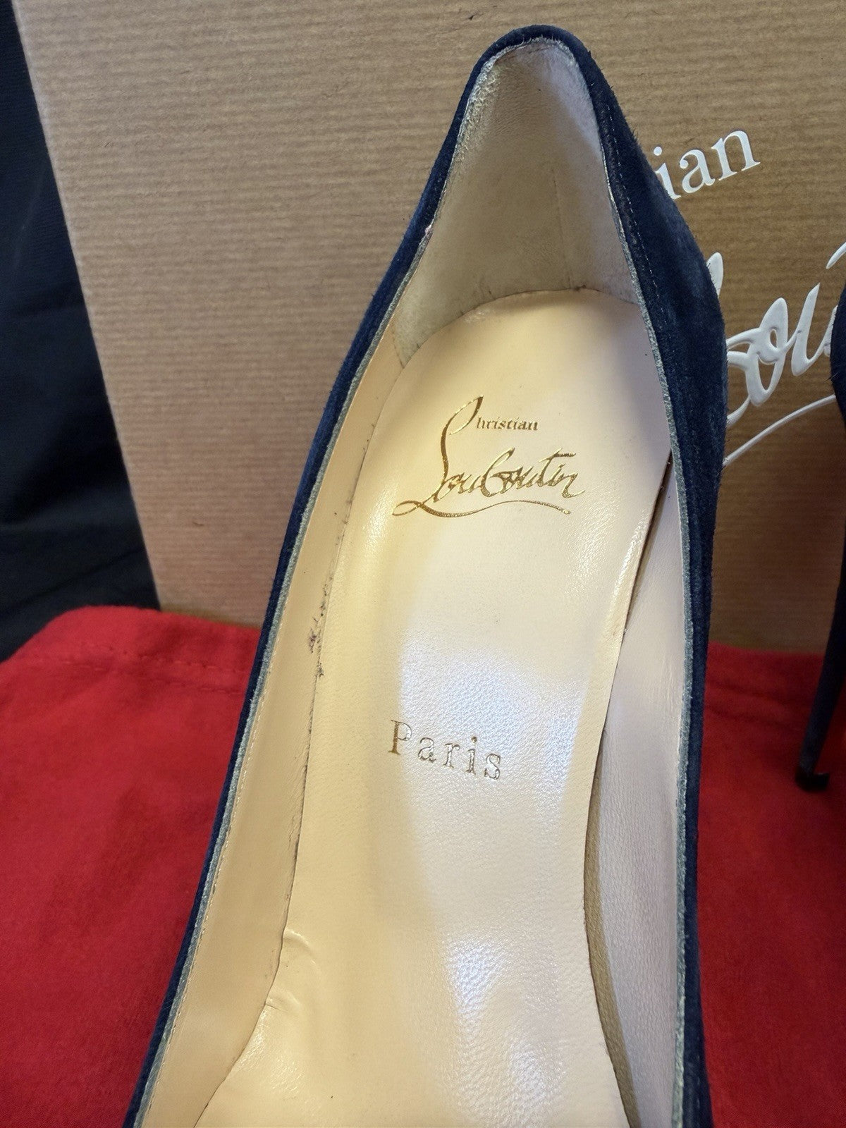 Christian Louboutin Kate Navy Blue Velour Pumps Size 37(US 7) (view 8)
