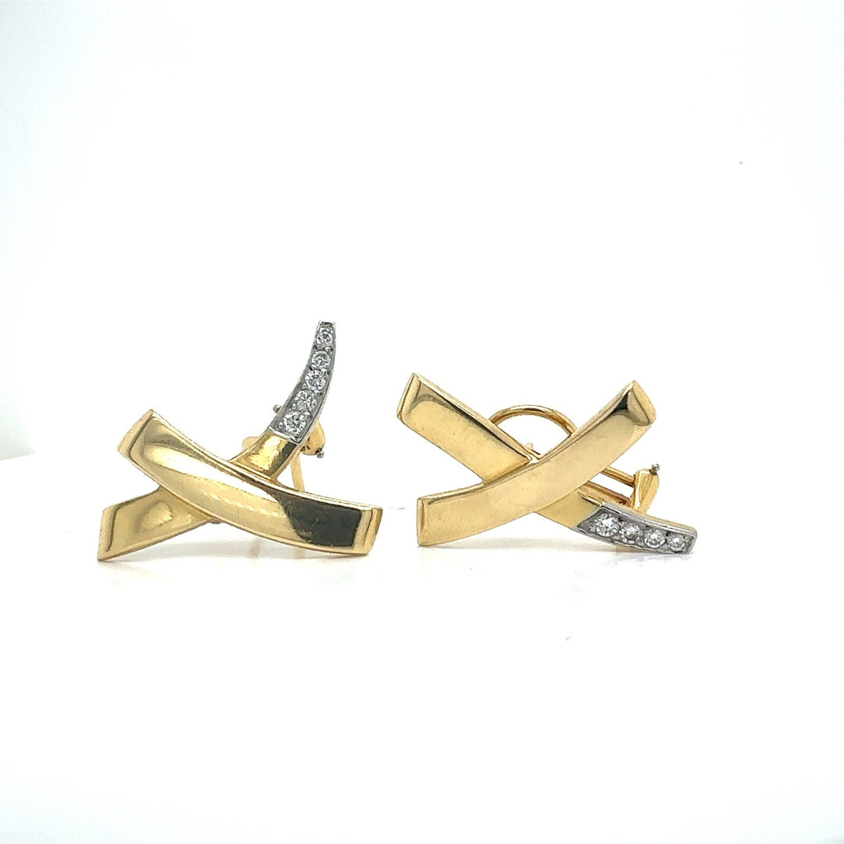 Tiffany & Co. 18k Yellow Gold Platinum & Diamonds Paloma Picasso Kiss Earrings (view 1)