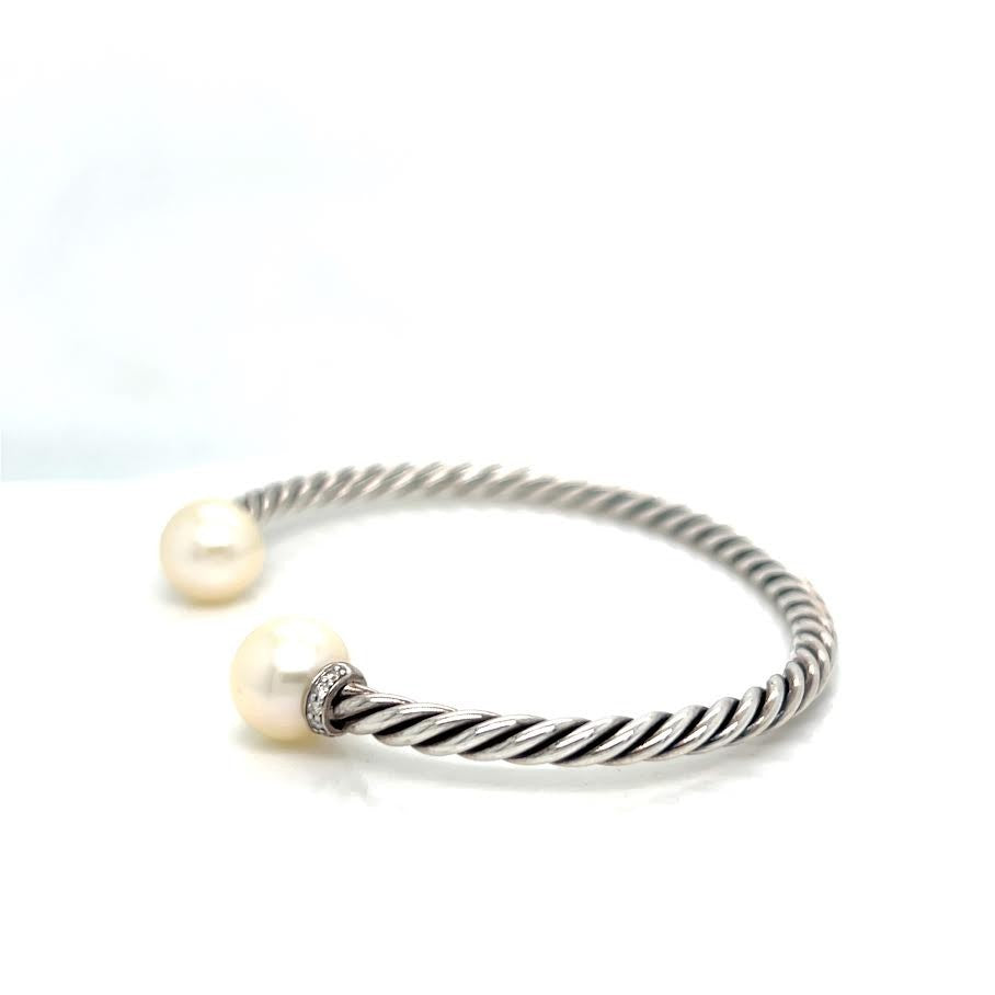 David Yurman Sterling Silver 925 Solari Bracelet with Pearls & Diamonds Size M. — view 6