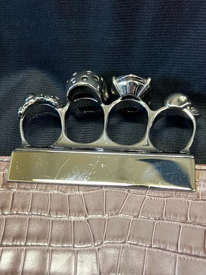 Alexander Mcqueen Four Ring Knuckle Clasp Crocodile Clutch Brown Gradient/silver (view 12)