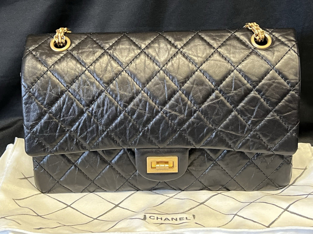 Chanel Large 2.55 Handbag Aged Calfskin & Gold-tone Metal Black & Organizer (view 2)