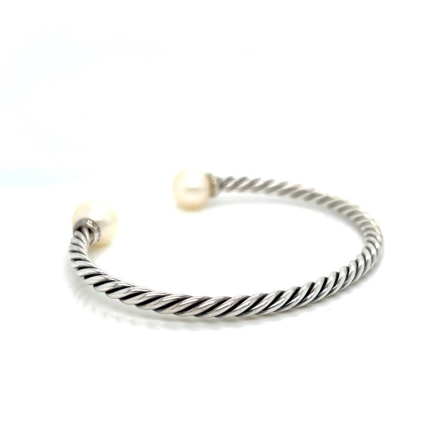 David Yurman Sterling Silver 925 Solari Bracelet with Pearls & Diamonds Size M. — view 5
