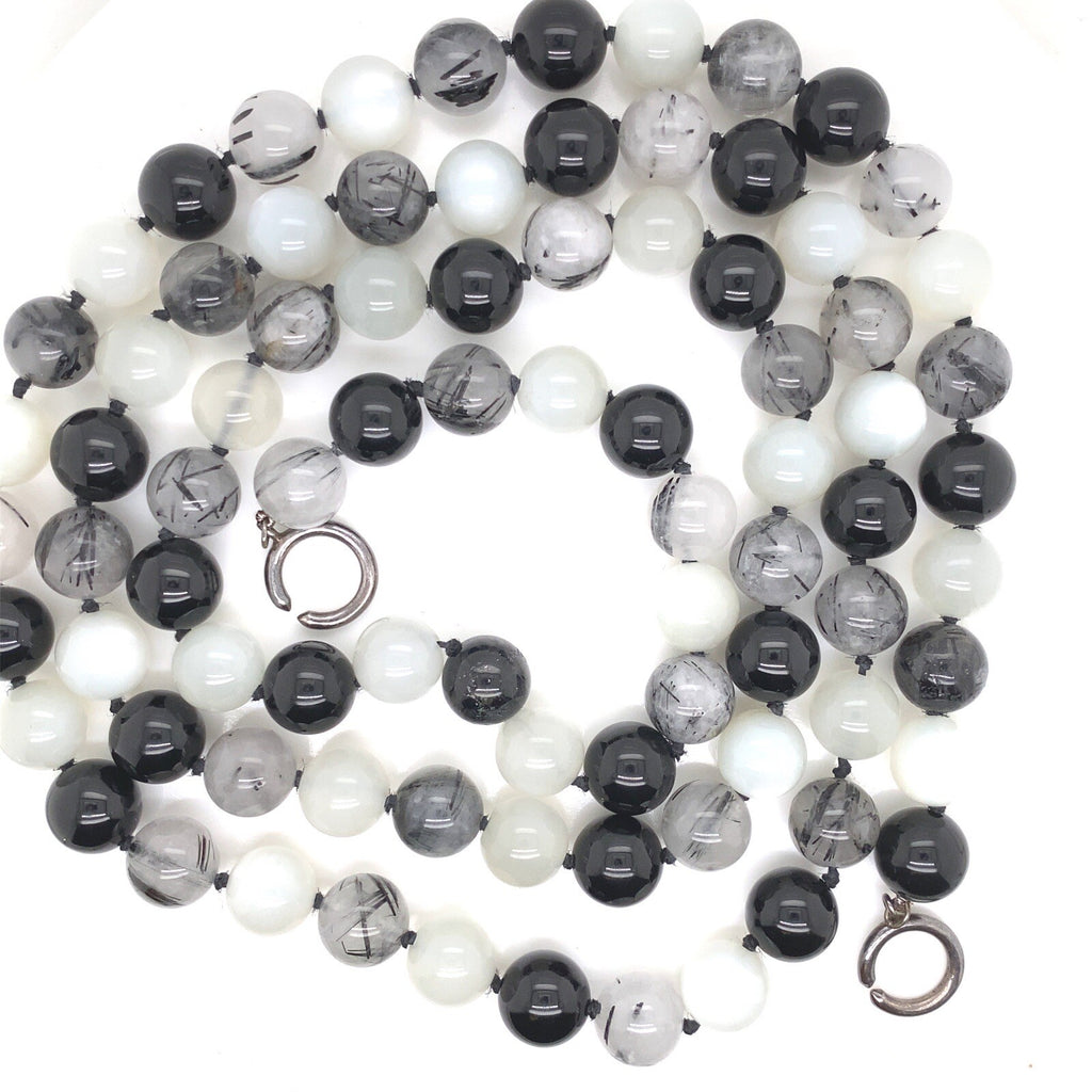 Tiffany & Co. Sterling Silver Paloma Picasso Onyx Quartz 10mm Beads 36" Necklace (view 2)