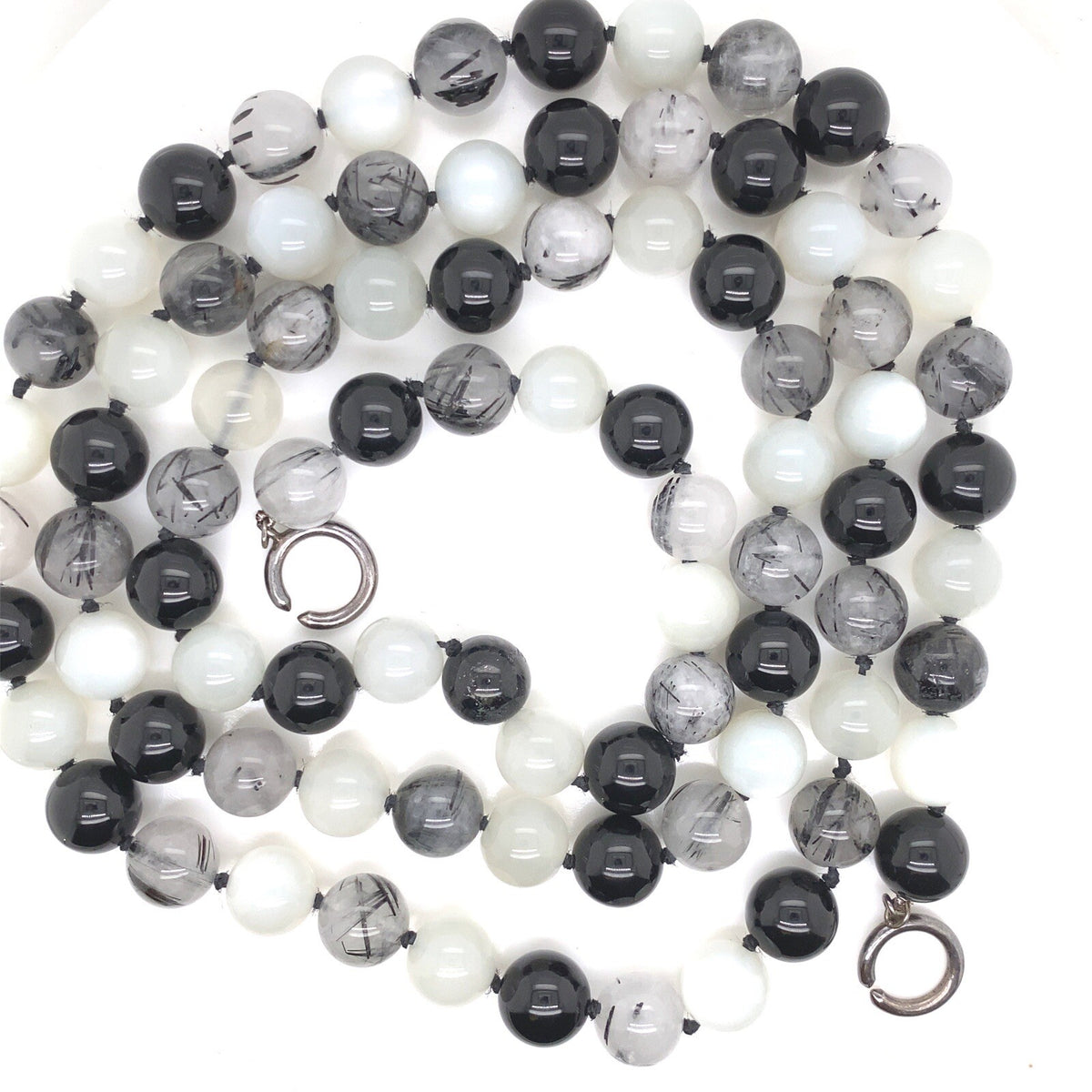 Tiffany & Co. Sterling Silver Paloma Picasso Onyx Quartz 10mm Beads 36" Necklace (view 2)