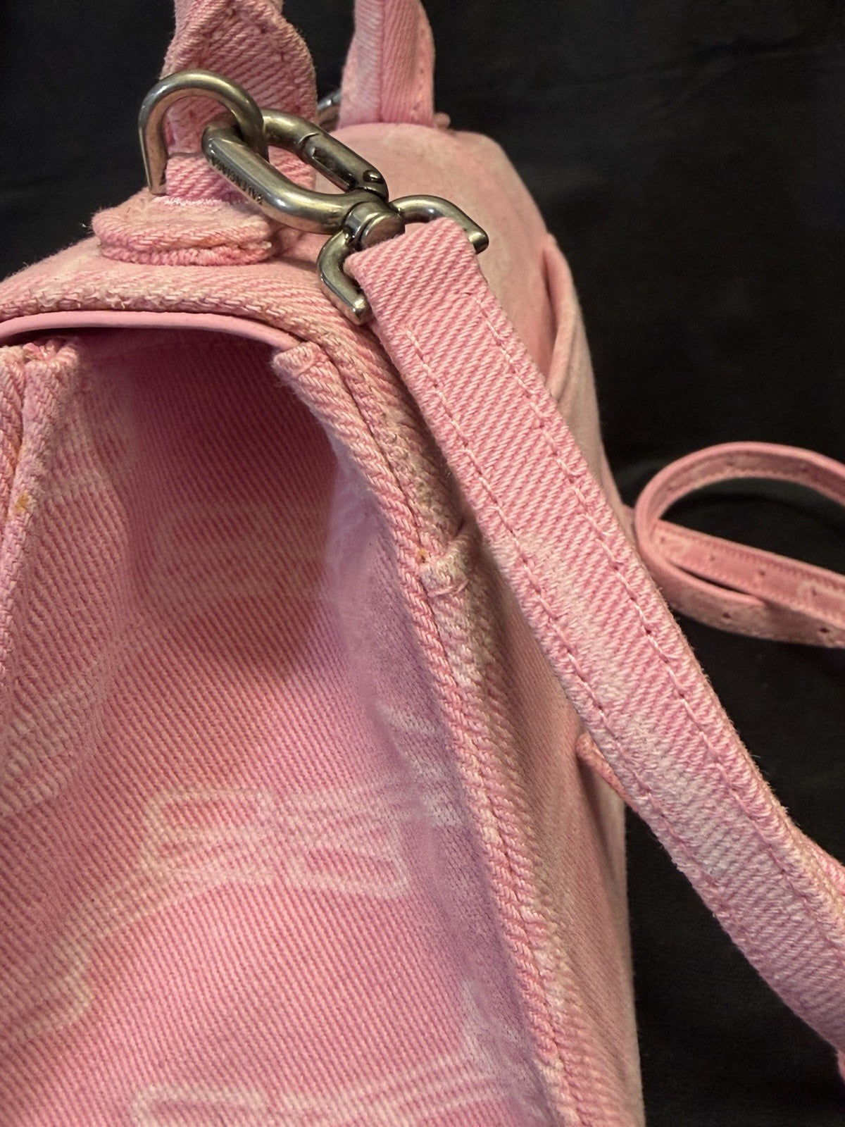 Balenciaga Hourglass Small Handbag BB Monogram Denim Pink Removable Strap (view 11)