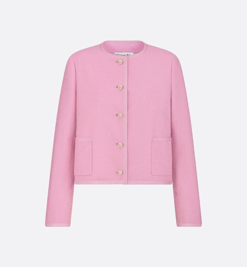 CHRISTIAN DIOR CROPPED JACKET PINK WOOL & COTTON BLEND BOULCE SIZE 42/US 100
