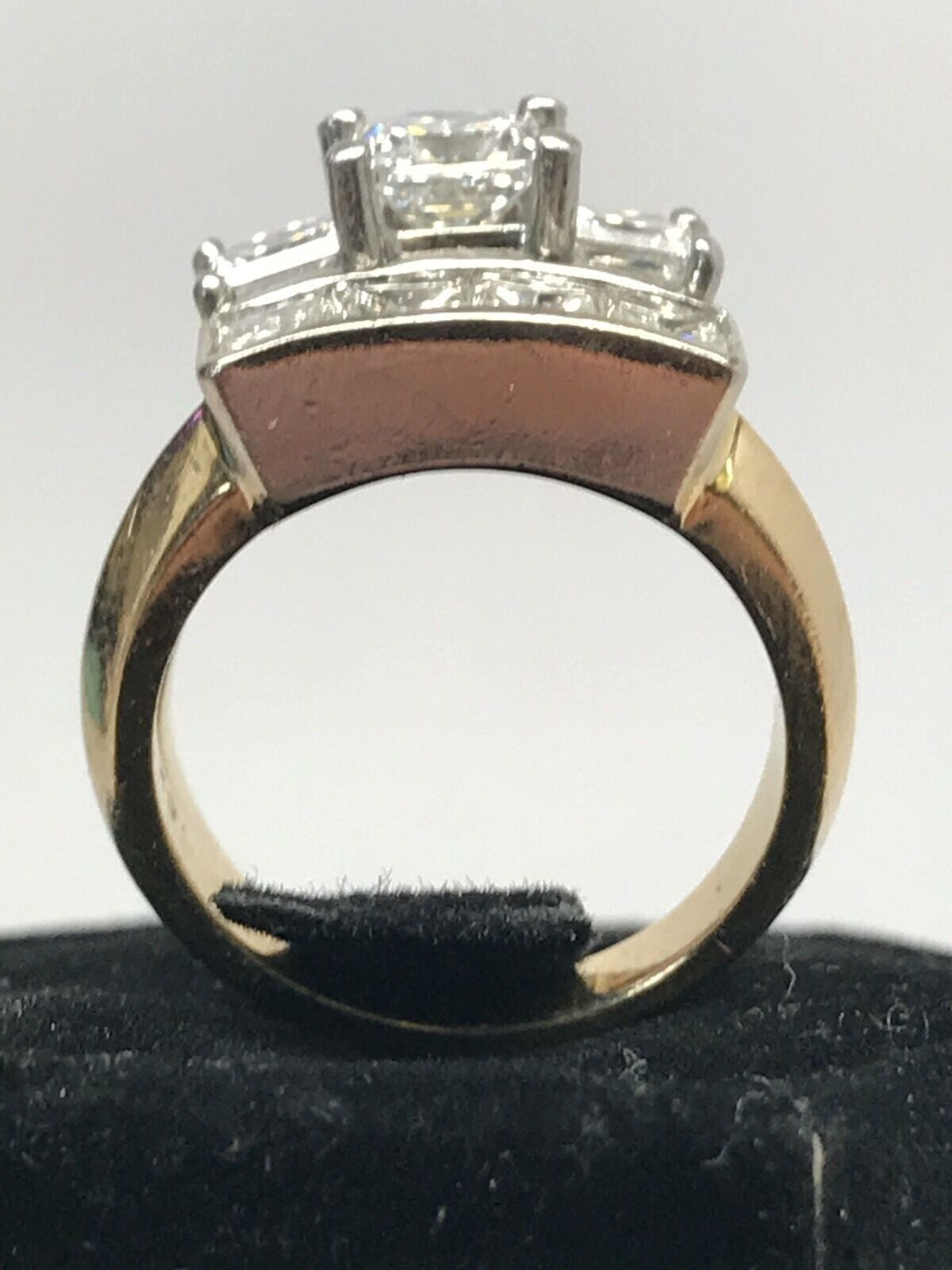 2.20tcw Three Stone Diamond Engagement Ring and Wedding Band 17k Gold & Platinum (view 6)