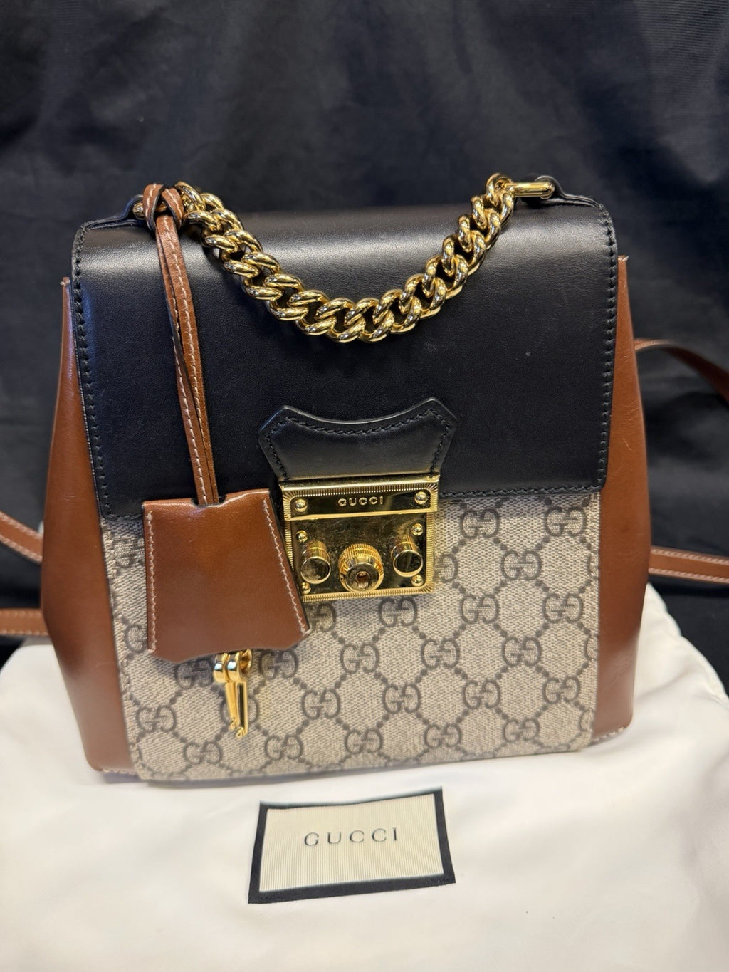 Gucci Padlock Mini Backpack Beige GG Supreme Canvas Brown/Black — Certified Authentic | San Diego Jewelry Buyers