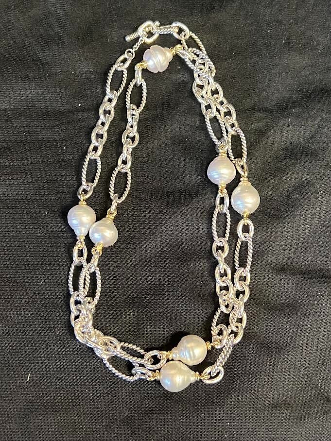 DAVID YURMAN PEARL CHAIN 36" NECKLACE GOLD AND SILVER — view 5