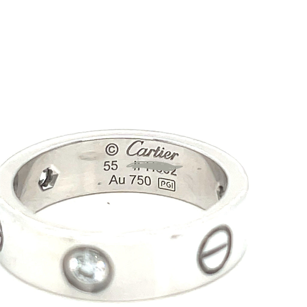 Cartier Love Ring Classic 5.5mm 3 Diamonds 0.23tcw 18K White Gold Size 55 (7.5) — view 9