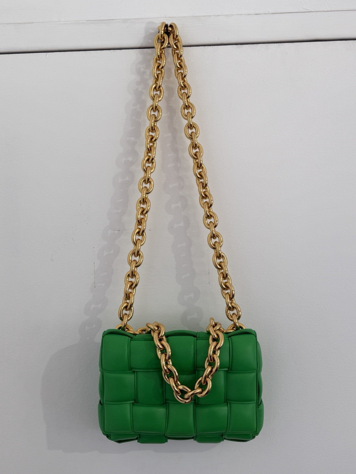 Bottega Veneta Padded Chain Cassette Bag Green Lambskin Gold Chain Strap — Certified Authentic | San Diego Jewelry Buyers