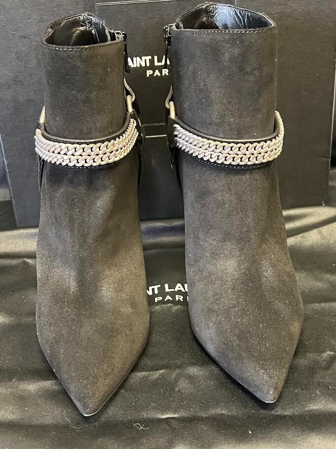 Saint Laurent Paris 110 Cbuck Boot Black Suede Harness Chain Size 38 (us 8) (view 1)