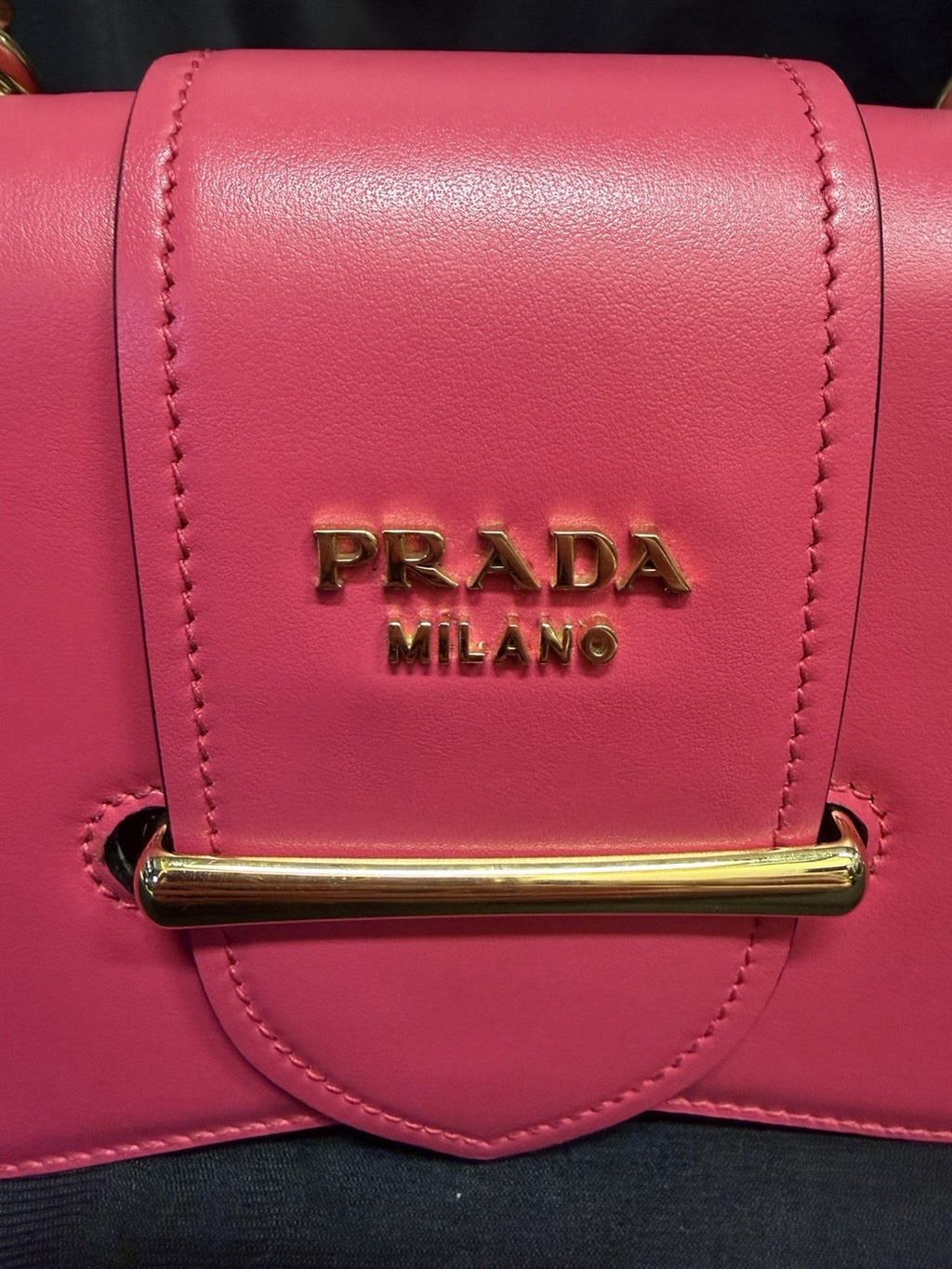 Prada Sidonie Calfskin Handbag Pink and Gold Chain Strap — view 13