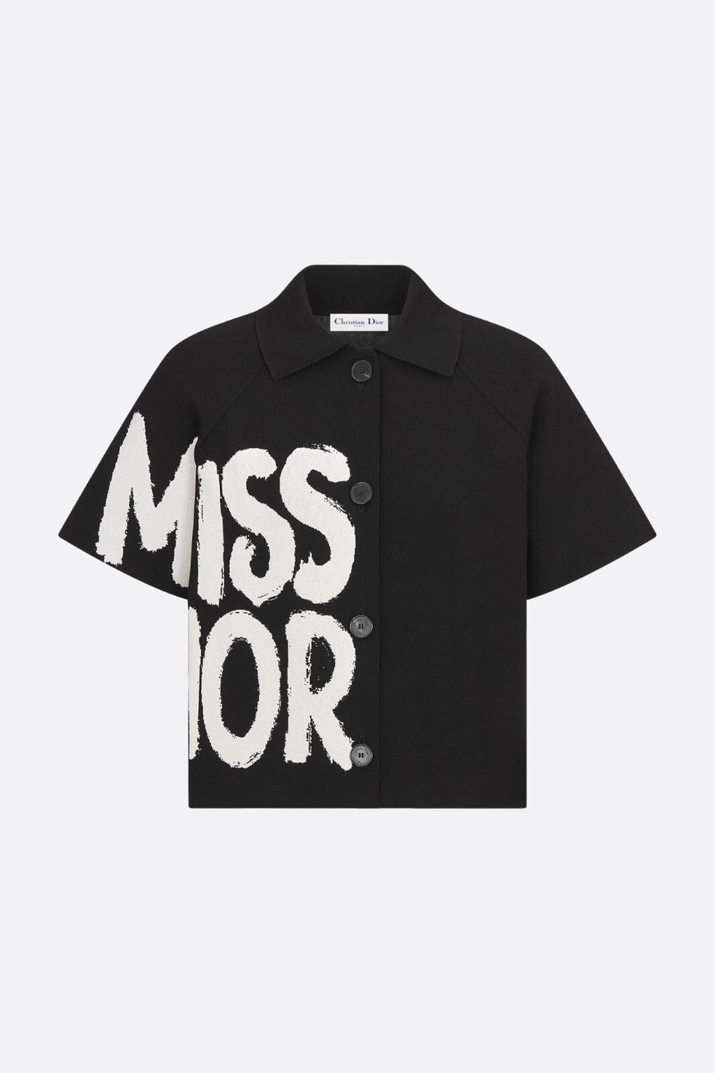 Dior Short-Sleeve Jacket Black Technical Knit w White Miss Dior Graffiti Motif0