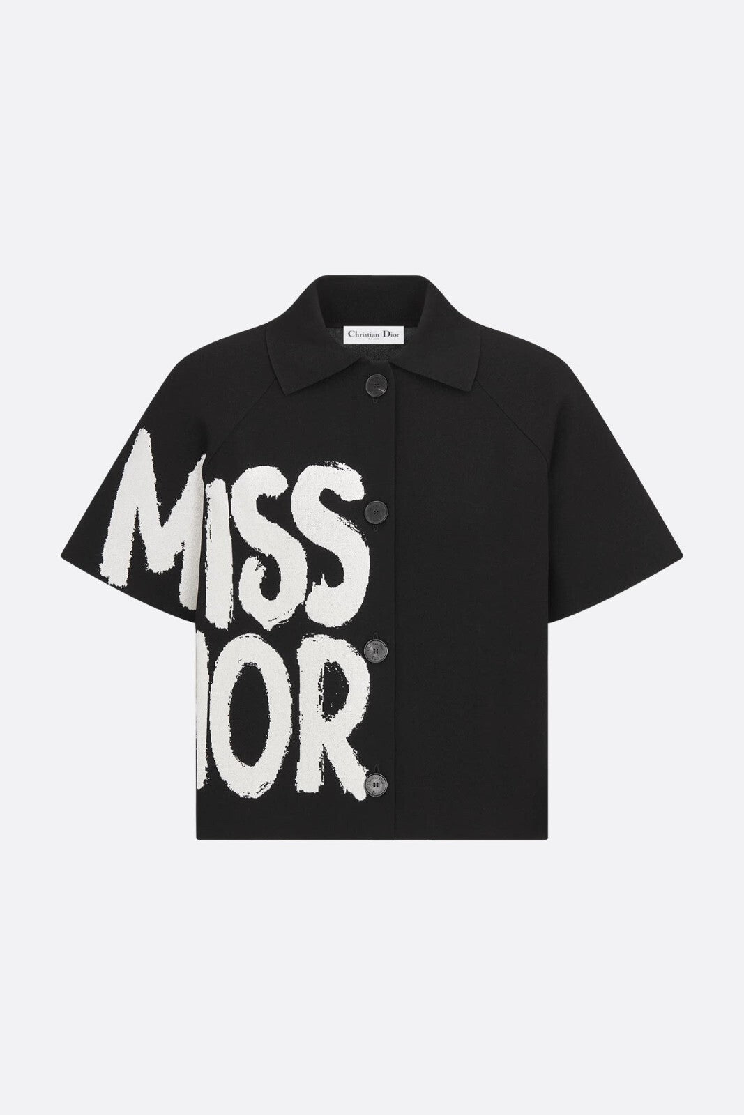 Dior Short-Sleeve Jacket Black Technical Knit w White Miss Dior Graffiti Motif0
