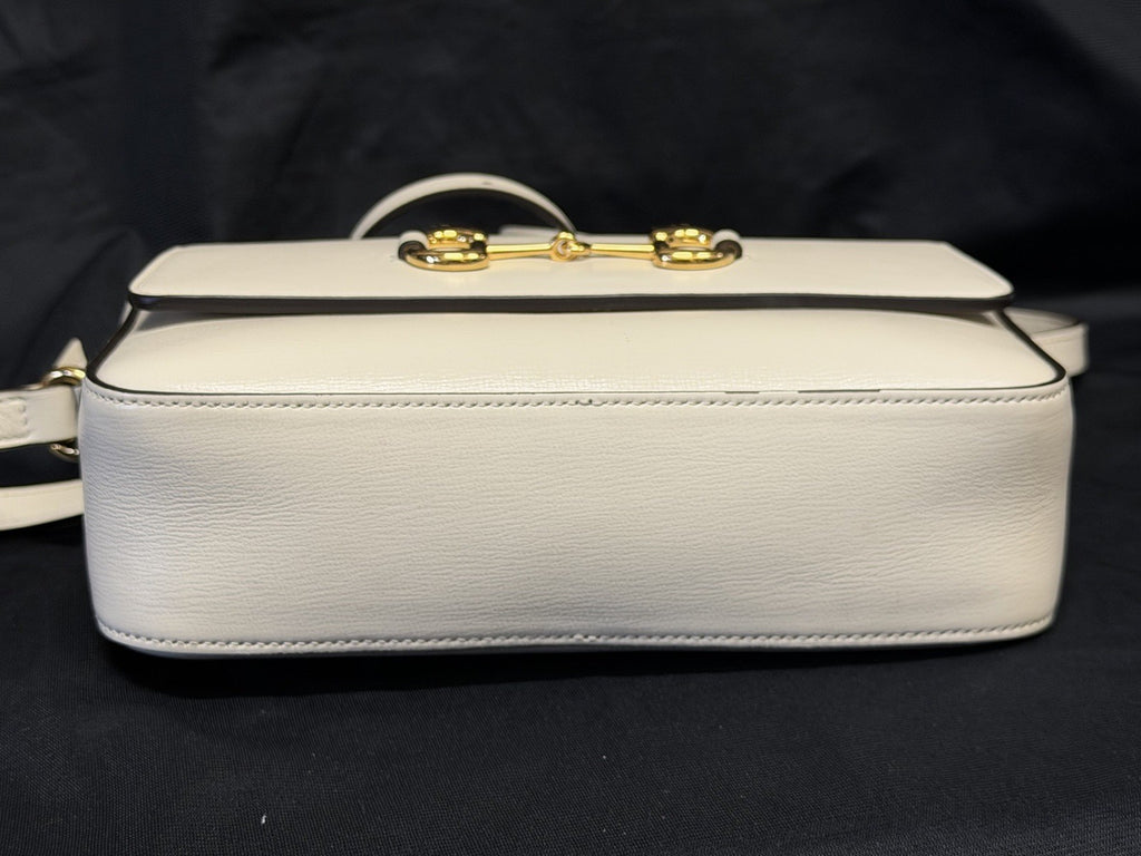 Gucci Horsebit 1955 Crossbody Bag Adjustable Strap Cream Leather, Gold Hardware (view 7)