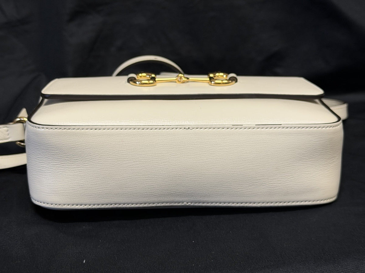 Gucci Horsebit 1955 Crossbody Bag Adjustable Strap Cream Leather, Gold Hardware (view 7)