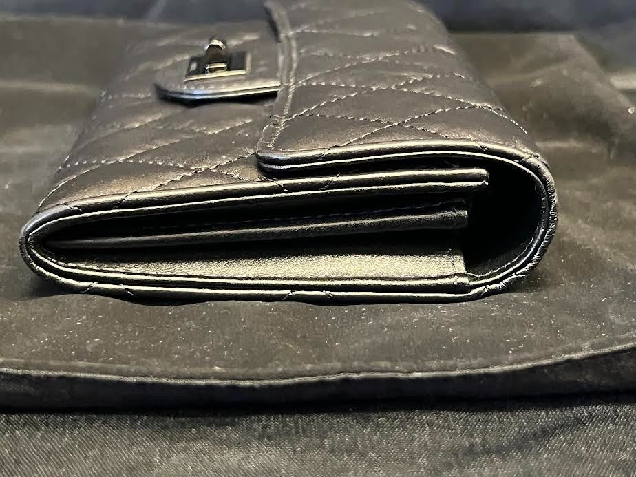 Chanel Quilted 2.55 Long Wallet Black Calfskin Leather Front Flap (view 5)