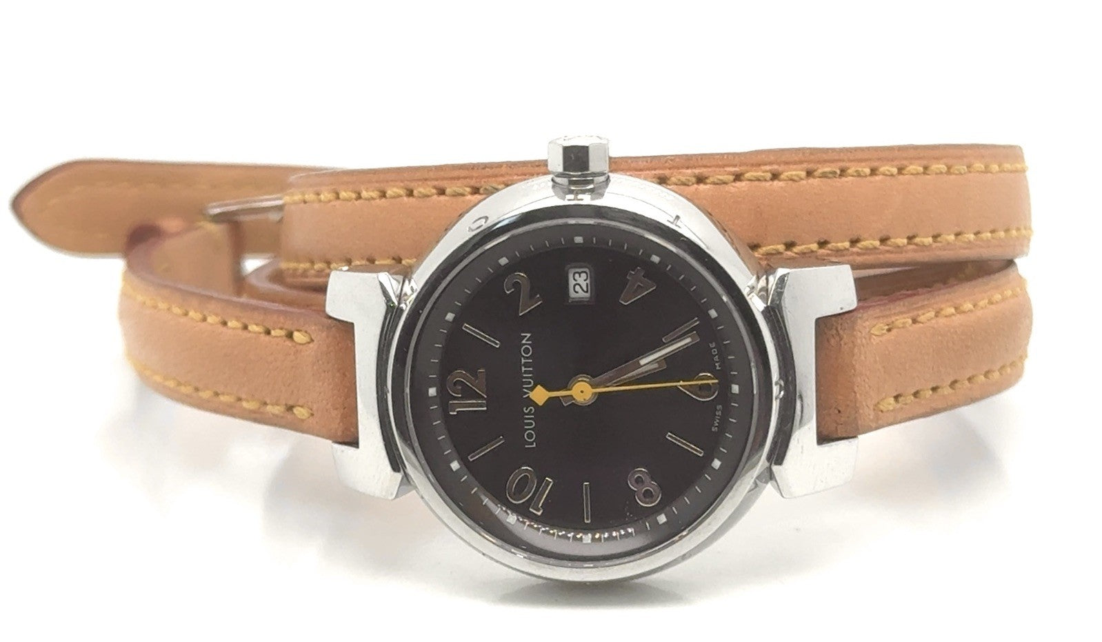 Louis Vuitton Tambour Triple Tour Watch Brown Dial Tan Leather Wrap Strap 28MM (view 1)