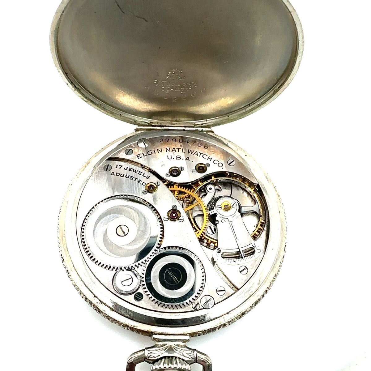 Elgin 14K White Gold Filled Pocket Watch Not Working Probably Main Spring (view 2)
