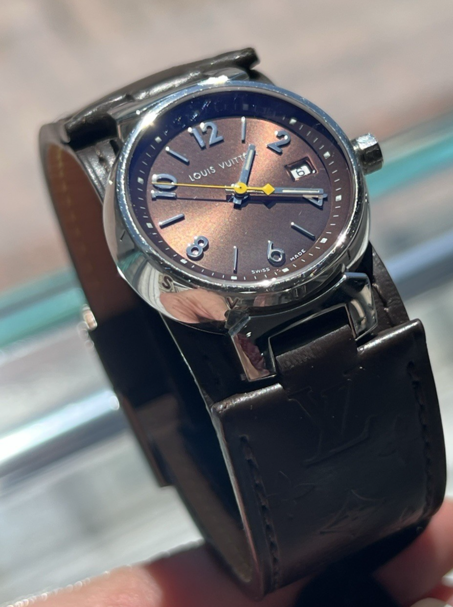Louis Vuitton Tambour Watch Brown Stainless Steel Leather 28mm Q1211 (view 1)