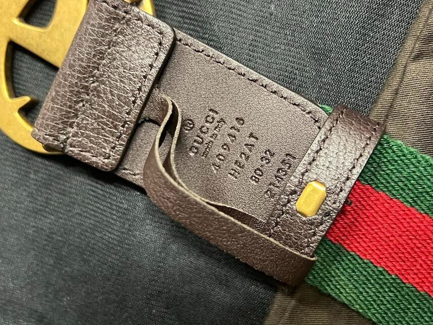 Gucci Brown Leather Web Double G Buckle Belt 80cm (fits 27-31 In) (view 6)